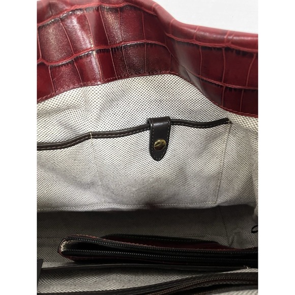 Dooney & Bourke Croco-Embossed Leather Hobo‎ Shoulder Bag Burgundy & Black - Picture 9 of 11